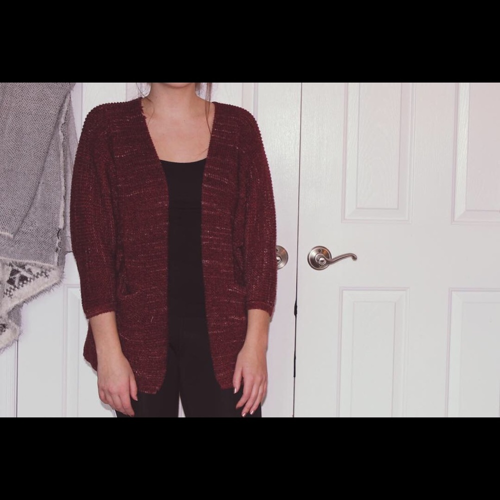 Red knit, oversized cardigan